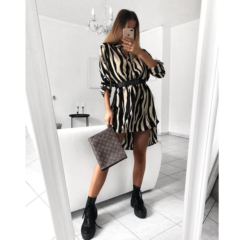 Leopard Snake Print Striped Long Sleeve Dress