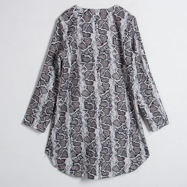 Leopard Snake Print Striped Long Sleeve Dress