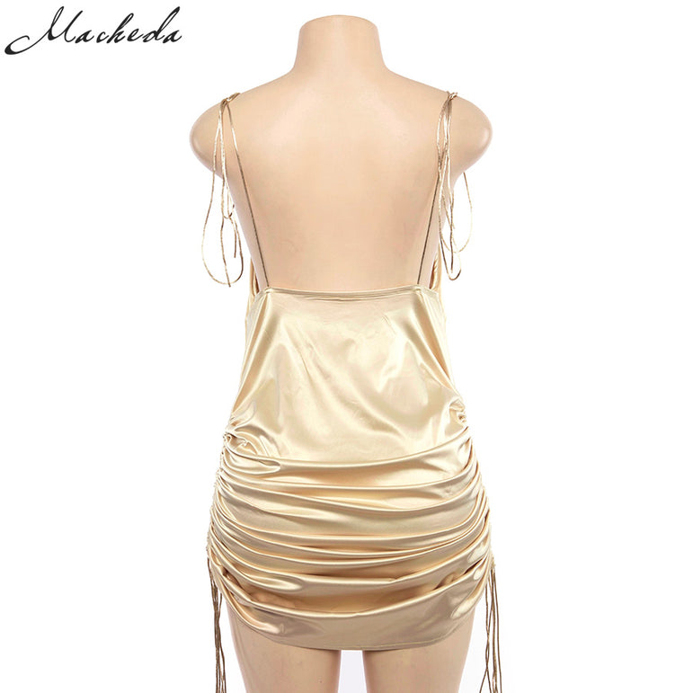 Solid Spaghetti Straps Backless Dress