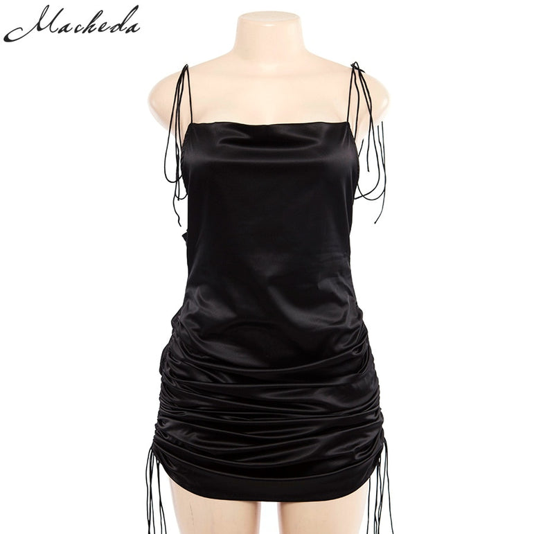 Solid Spaghetti Straps Backless Dress