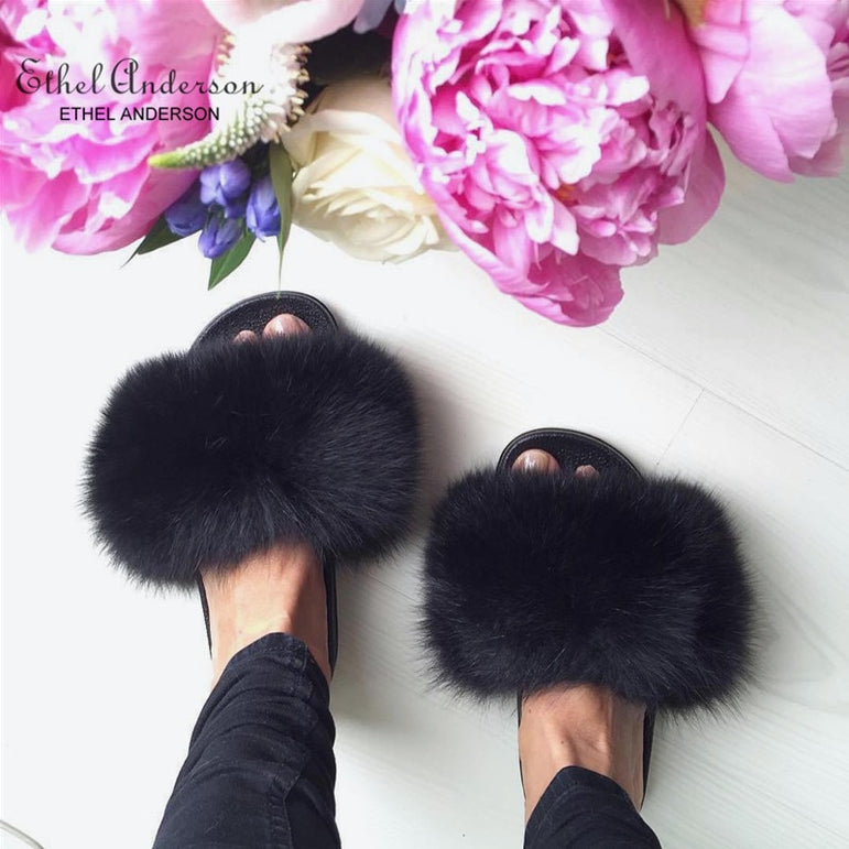 Fluffy Slippers Real FOX Fur