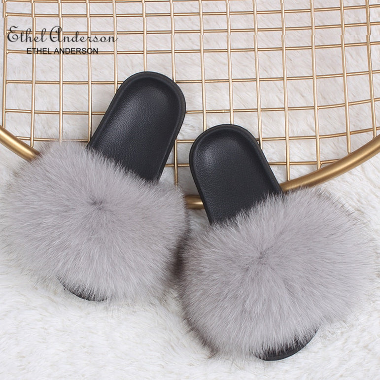 Fluffy Slippers Real FOX Fur