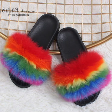 Fluffy Slippers Real FOX Fur