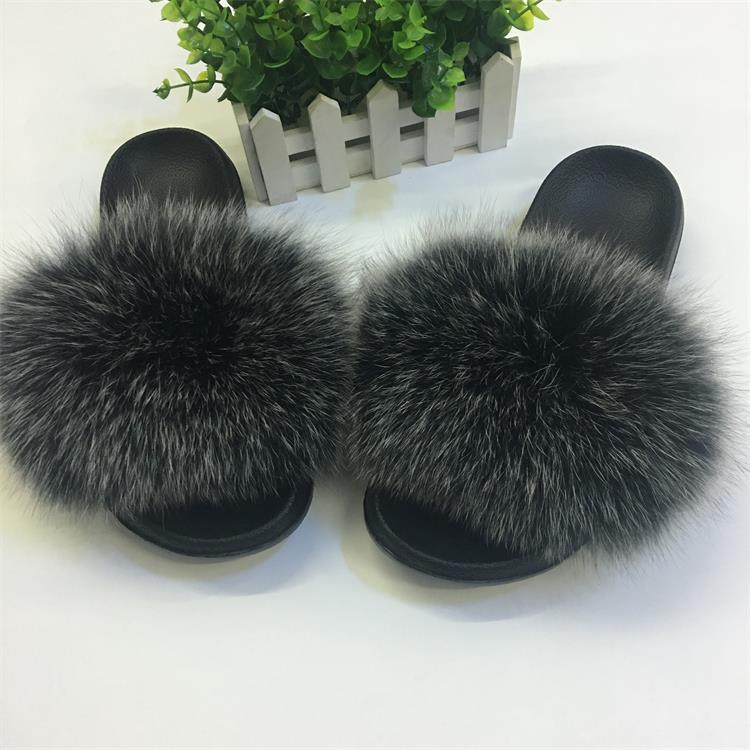 Hot Fur Slippers Women Fox Fluffy