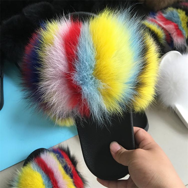 Hot Fur Slippers Women Fox Fluffy