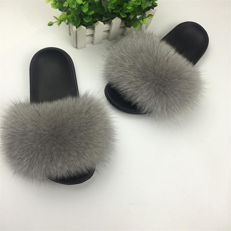 Hot Fur Slippers Women Fox Fluffy