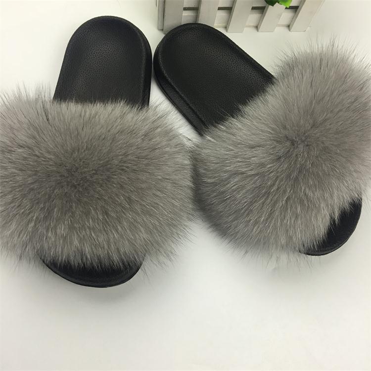 Hot Fur Slippers Women Fox Fluffy