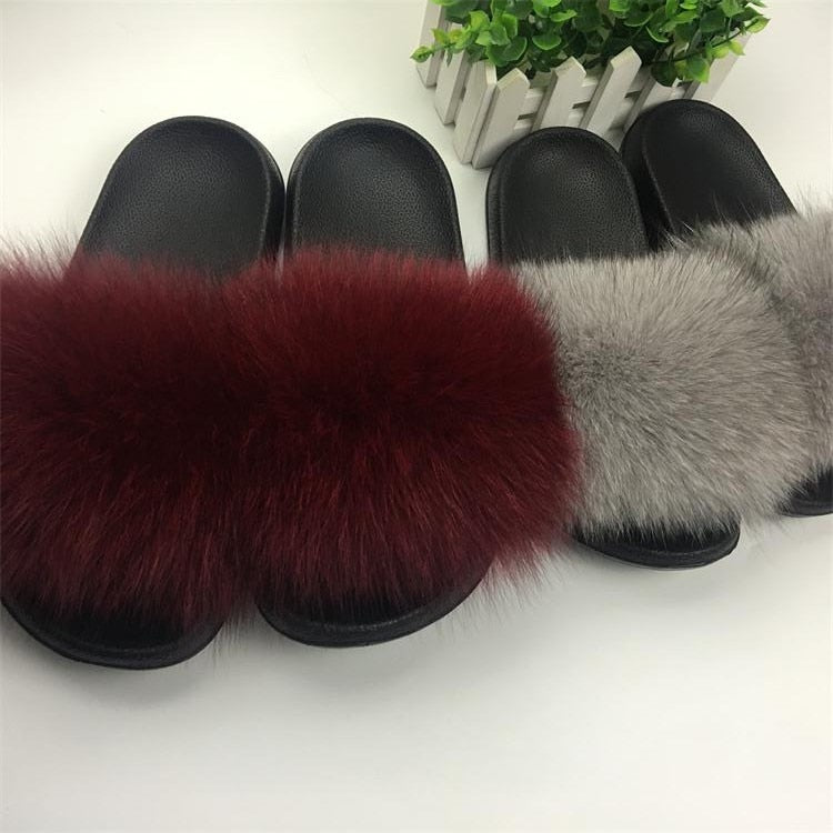 Hot Fur Slippers Women Fox Fluffy