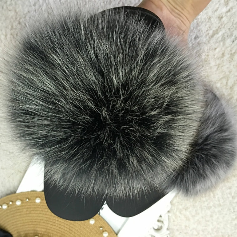 Hot Fur Slippers Women Fox Fluffy