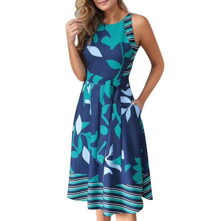 Boho Print Sashes A Line Dress