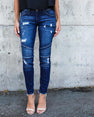 Denim Skinny Pants Ripped Pleated Stretch Jeans