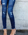 Denim Skinny Pants Ripped Pleated Stretch Jeans