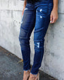 Denim Skinny Pants Ripped Pleated Stretch Jeans