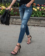 Denim Skinny Pants Ripped Pleated Stretch Jeans