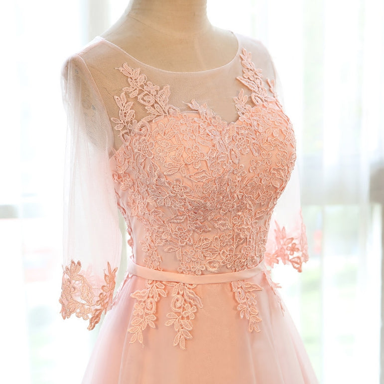 Neck Half Sleeve Transparent Lace Dress