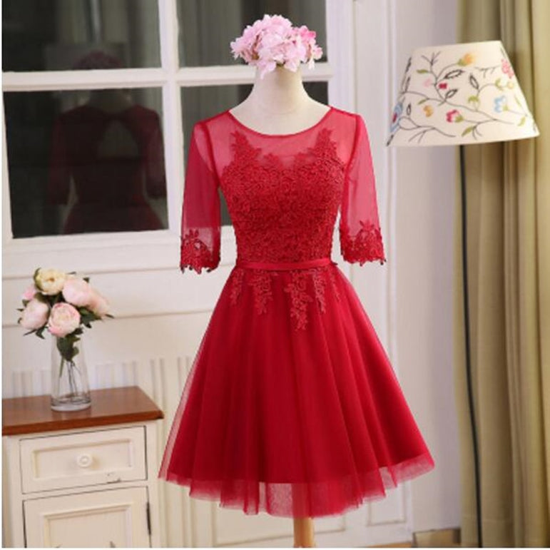 Neck Half Sleeve Transparent Lace Dress