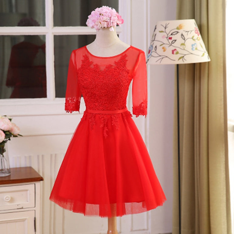 Neck Half Sleeve Transparent Lace Dress