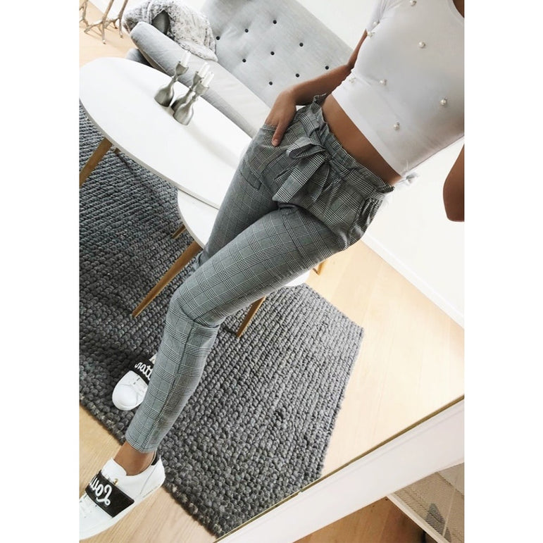 Vintage gray grid casual pants