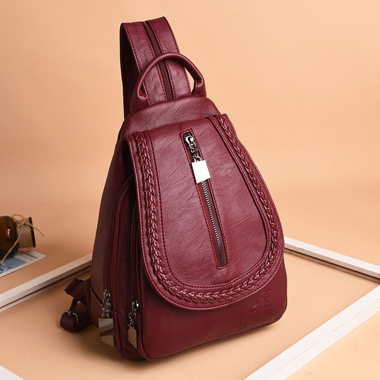 Zipper Women Leather Backpacks