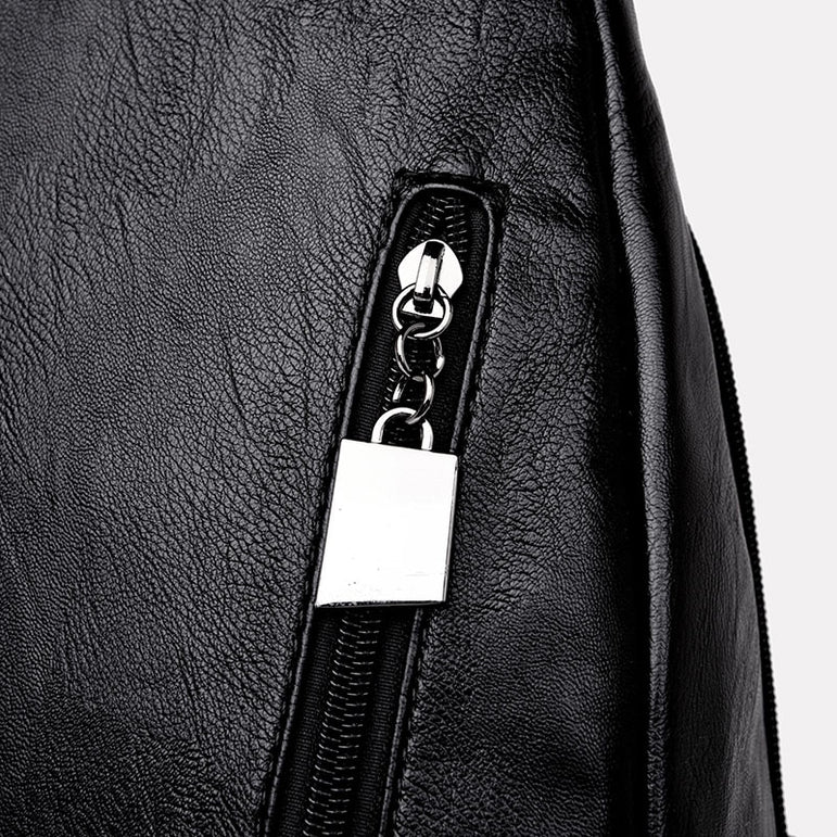 Zipper Women Leather Backpacks