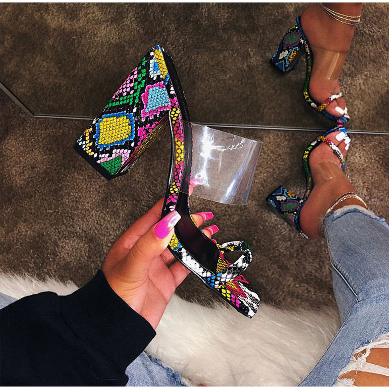 Transparent High Heel Slippers Candy Color