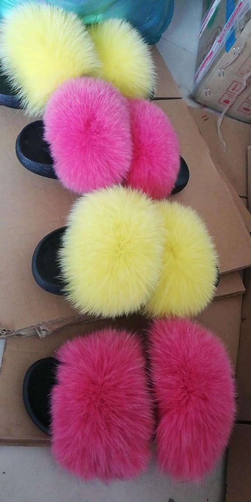 Flat Slippers Genuine Fox Fur