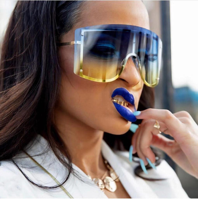 Fashion Oversized Blue Yellow Gradient Sunglasses