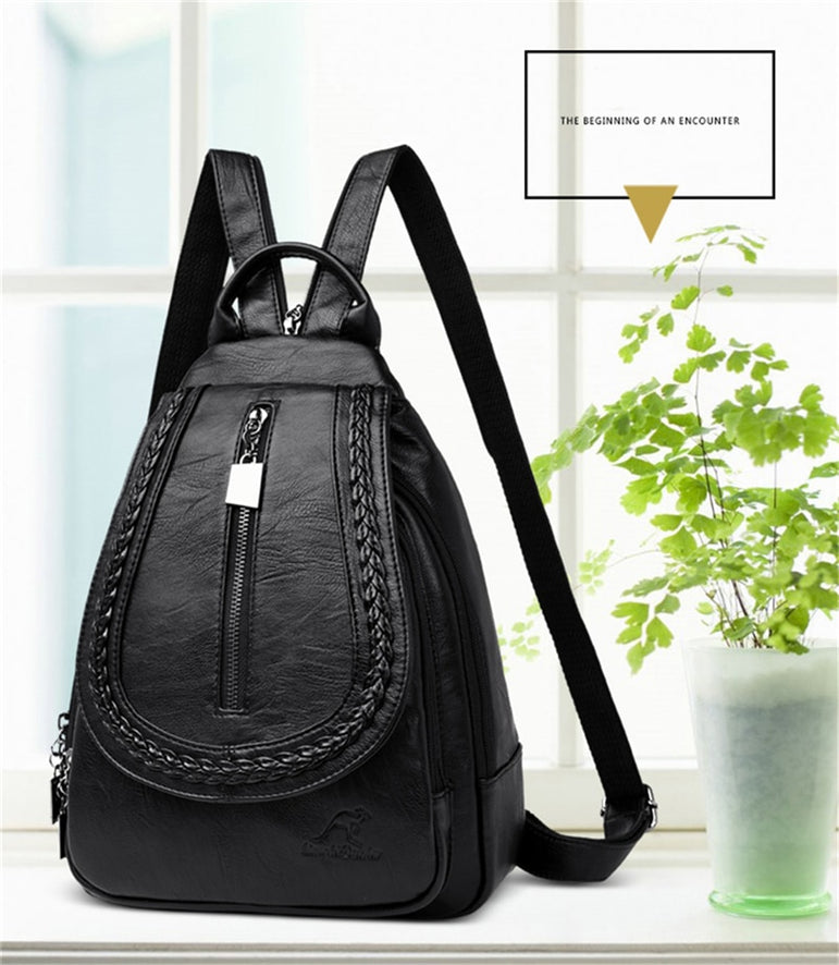 Zipper Women Leather Backpacks