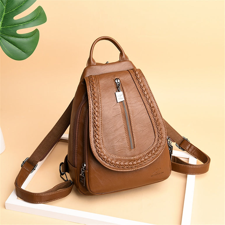 Zipper Women Leather Backpacks