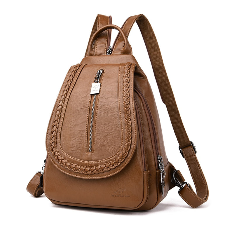 Zipper Women Leather Backpacks