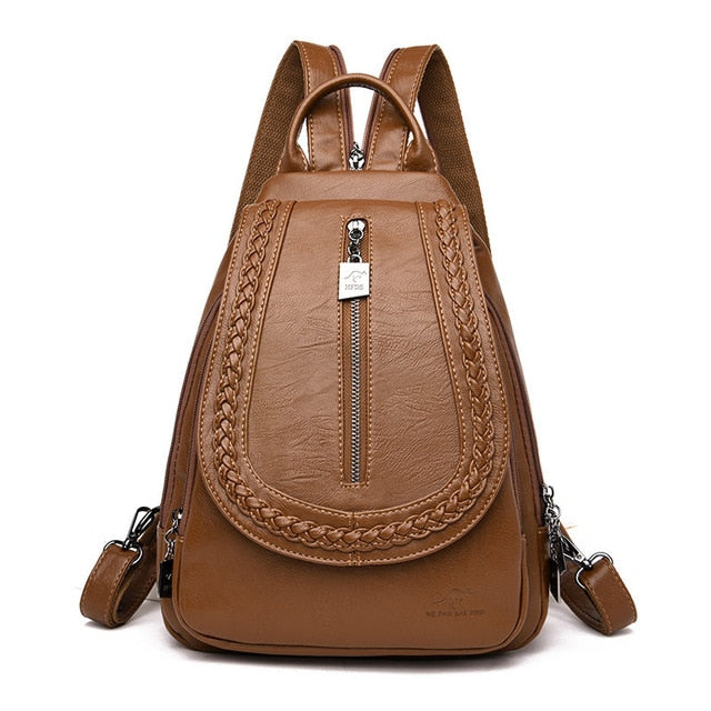 Zipper Women Leather Backpacks