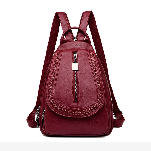 Zipper Women Leather Backpacks