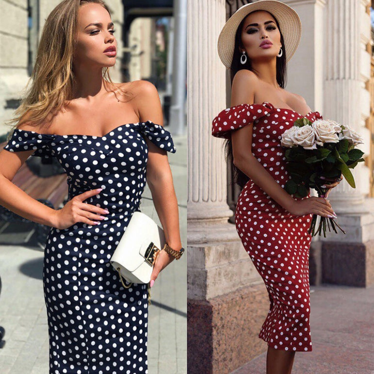 Off Shoulder Short Sleeve polka dot dress