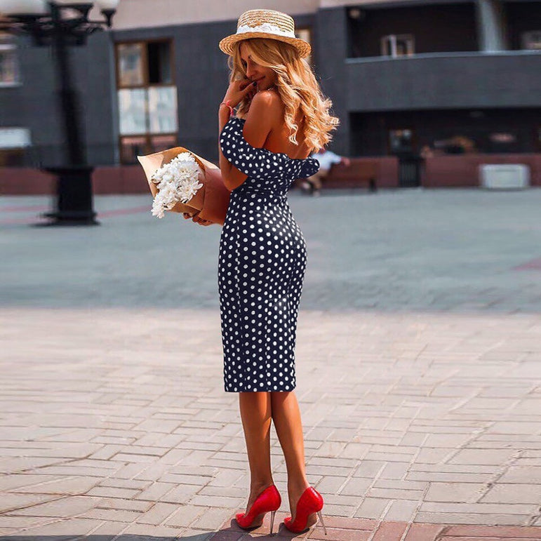 Off Shoulder Short Sleeve polka dot dress