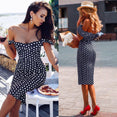 Off Shoulder Short Sleeve polka dot dress