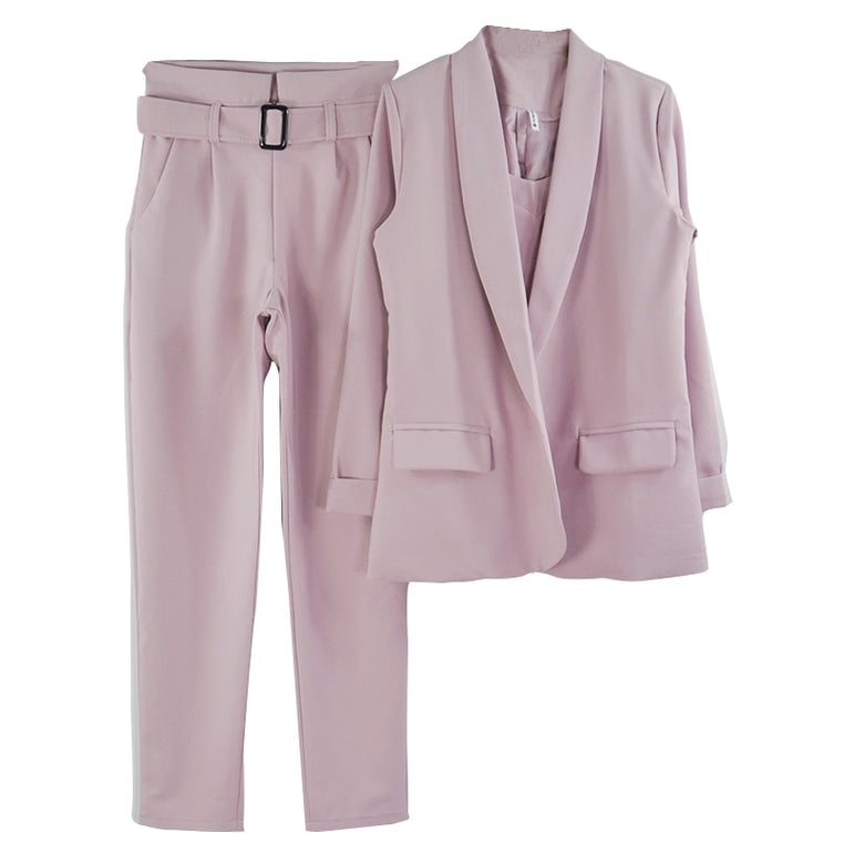 Ladies Solid 3 Pieces Set Slim Blazer