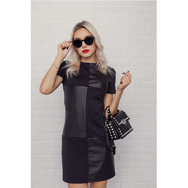 Vintage Leather Patchwork Elegant Dress