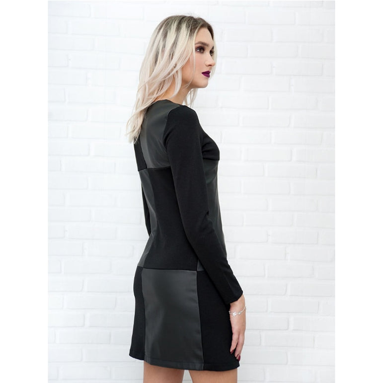 Vintage Leather Patchwork Elegant Dress