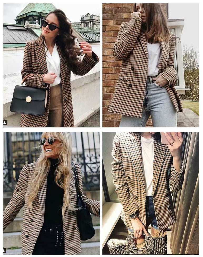 Fashion Autumn Women Plaid Blazers