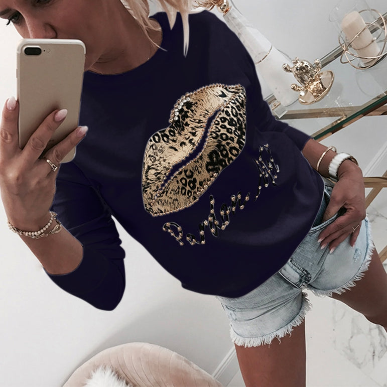 Lips Long Sleeve Women Blouse