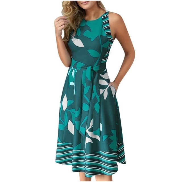 Boho Print Sashes A Line Dress