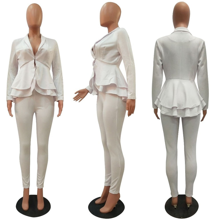 White Blazer 2 Piece Set Women Winter Outfits