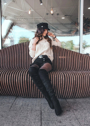 Flock Leather Women Over The Knee Boots