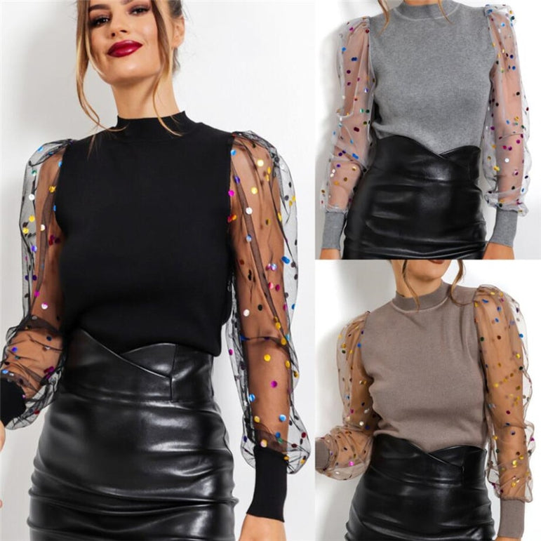 Women's Sheer Mesh See-through Blouse