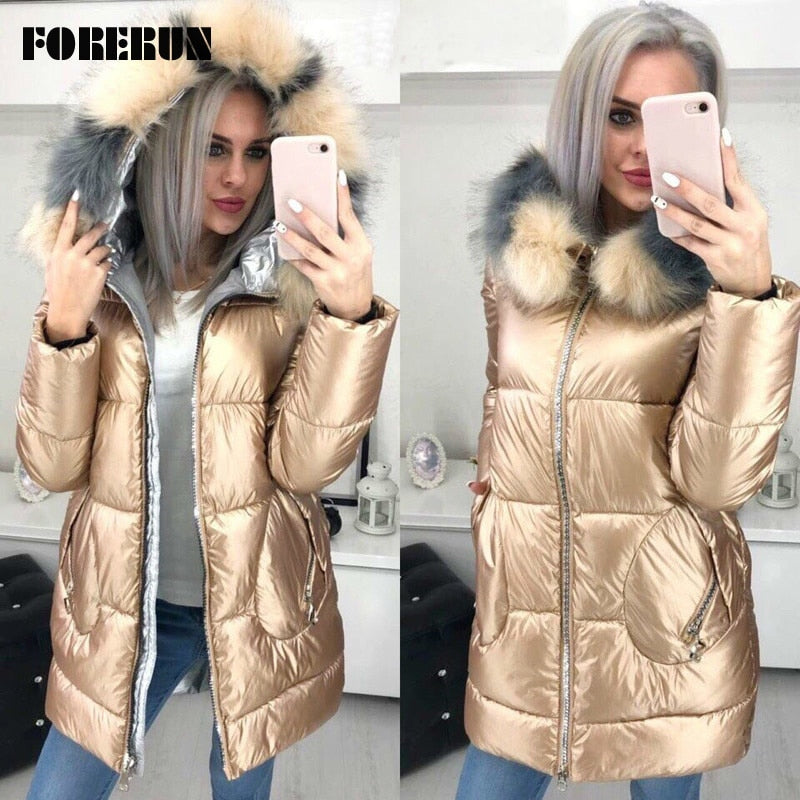 Fur Hooded Women Winter Coat