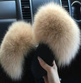 Flat Slippers Genuine Fox Fur