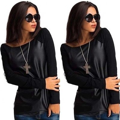 Leather Shirt Tops Ladies Casual