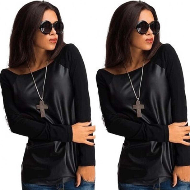 Leather Shirt Tops Ladies Casual