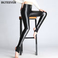 Leather Women Velvet Pants Warm Stretch