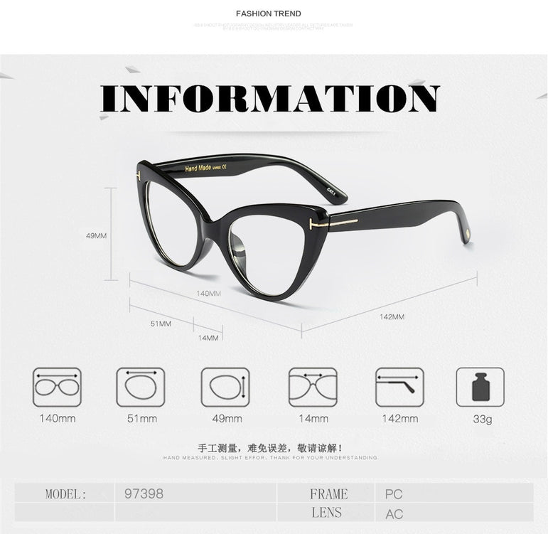 High Quality Transparent  Women Cat Eye Eyeglasses